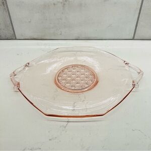 LANCASTER Vintage Octagon 924 Pink Depression Glass Handled Dish Plate
